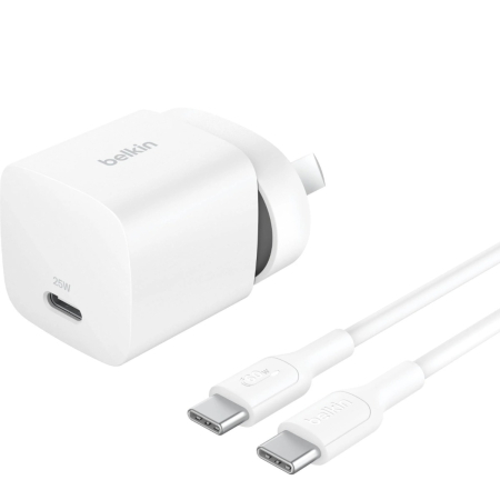 Belkin - BoostCharge USB-C Wall Charger 25W + USB-C to USB-C Cable - White