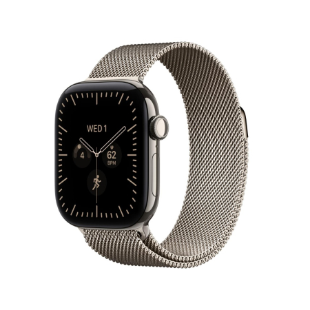 Apple - Watch Series 12 GPS + Cellular 42mm Natural Titanium Case w Natural Milanese Loop