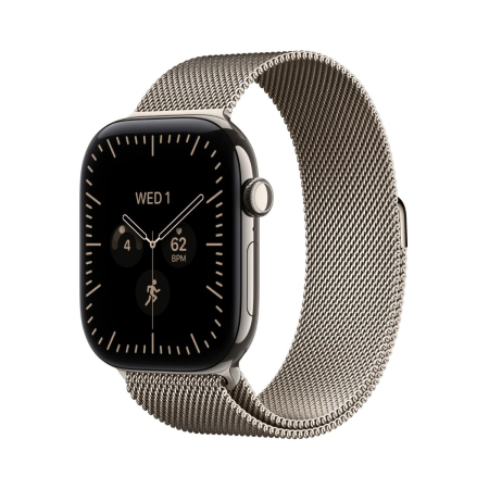 Apple - Watch Series 12 GPS + Cellular 46mm Natural Titanium Case w Natural Milanese Loop - S/M