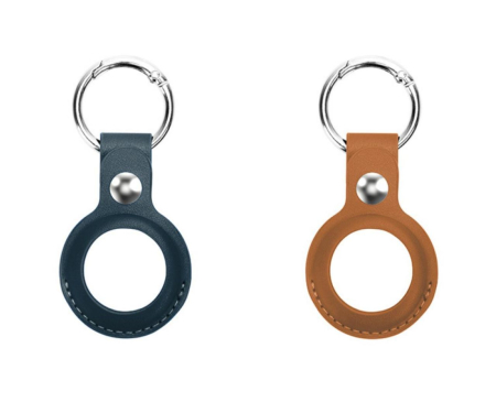 Laser PU Leather Key Ring for Apple AirTag - 2 Pack Blue and Brown