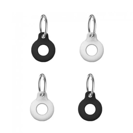 Laser Durable Silicone AirTag Key Rings - Black and White 4 Pack