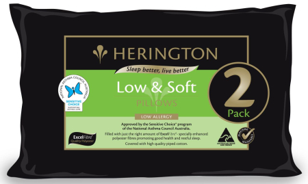 Herington - Low Allergy Low & Soft Pillow Set, 2 Pack - White
