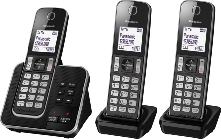 Panasonic - 3 Handset Digital Cordless Phone and Answering System - Black